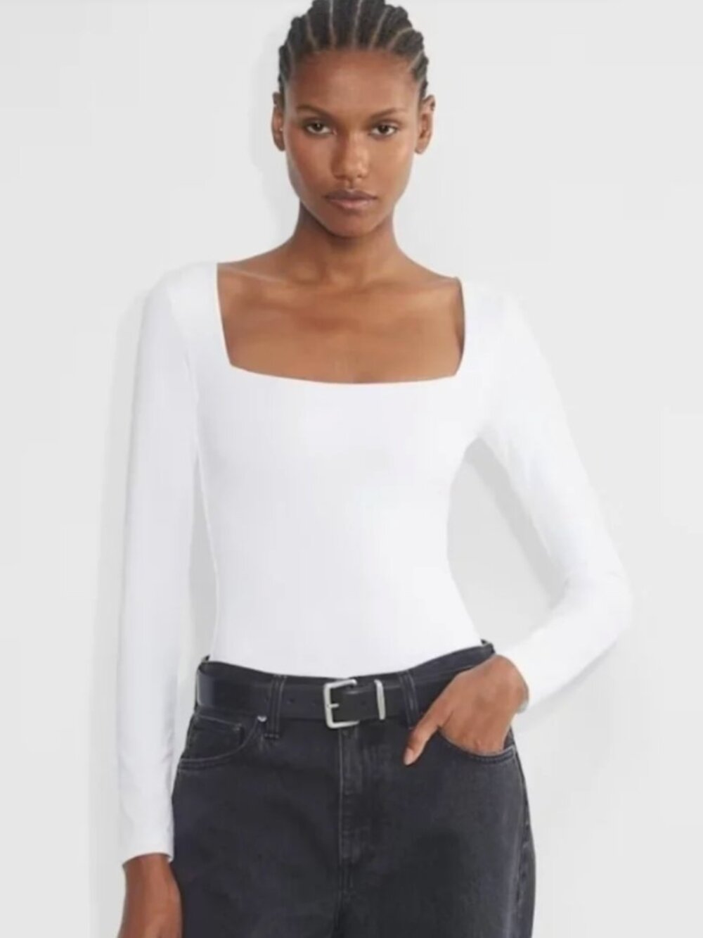 Aritzia Contour Square Neck Long Sleeve Bodysuit Minimalist White Size M